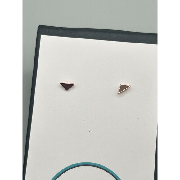 Tiny Petite Triangle Stud Earrings Sterling Silver Rose Gold Wash Dainty Studs - Picture 2 of 7